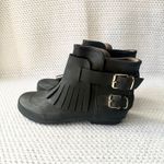 Burberry Black Rubber Fringe Trim Double Gold Buckle Slip On Rain Ankle Boots 37 Photo 9