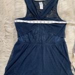 Free People Shirt Womens Medium Blue Tunic Mesh Overlay Back Cutout Photo 5