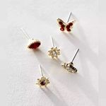 Free People  Black Velvet Rosette Brooch with 5 Pairs of Stud Earrings Butterfly Photo 3
