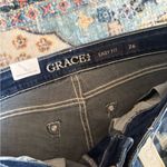 GRACE IN LA 258 NWT  Dark Blue Distressed Easy Fit Floral Skinny Jeans 26 Photo 4