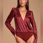 NWT Lulu’s Cheetah Print Burgundy Long Sleeve Bodysuit Size XS Red Photo 0