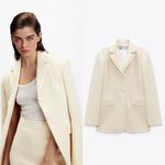 ZARA Tweed TEXTURED COTTON BLAZER W/ POCKETS PEARL BUTTONS BEIGE NEW Photo 1