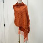 Estirpe Inca Alpaca Wrap Shawl Orange Geometric Fringe Boho Chic Fall Elegant Photo 1