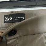 ZARA  Faux Leather Taupe Brown High rise ankle zip pants size Medium Photo 2