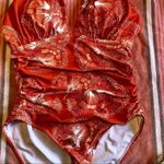 NWOT Eomenie One Piece Ruched Halter Swimsuit Size Small. Orange Photo 5