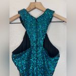 Dress the Population Teal Sequined Sequin Mini Halter Skater Dress size Small Photo 9