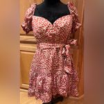 Majorelle  Shiloh Puff Sleeve Waist Tie Ruffle Mini Dress Red Leopard Size‎ Large Photo 6