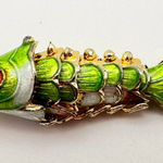 Vintage Green Enamel Cloisonne Articulated Gold Tone Koi Fish Pendant No Chain Photo 0