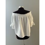 Natural Life  Cotton Gauze Shirt L/ XL White Raw Edge Off Shoulder Boho Coastal Photo 4