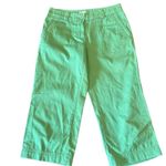 LL Bean Straight Leg Cropped Pants Green Cotton Womens Size 4 Petite Photo 1