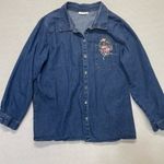 CW Classics Denim Button Down Shirt Floral embroidery Plus size 1X Blue Photo 7