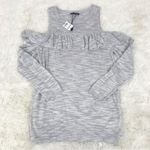EXPRESS Gray Cold Shoulder Ruffle Sweater Top Lightweight 3/4 Sleeve Size XS New Photo 3