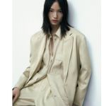 ZARA Satin Blazer Size Medium Pistachio Green 2010/734 Oversized Boyfriend Photo 6