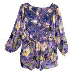 Fig and Flower Sheer Purple Floral Poet Blouse Romantic Size XL Photo 3