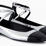 Stuart Weitzman  Eden Ballet Flats Silver Black Leather Cross-Strap US 8 NIB Photo 0