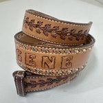 Cowhide Belt Womens 34” Tan Gold Floral Tooled Leather Personalized Vintage Photo 0