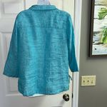 Isaac Mizrahi  New York Turquoise V-Neck Linen Pullover Collared Shirt- Small Photo 8