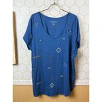 Lucky Brand Blue Embroidered Short Sleeve T-Shirt - Size - 2X Photo 4