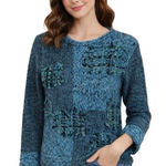 Sigrid Olsen Vintage  Blue Patchwork Knit Sweater Artsy Textured Pullover Photo 0