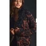 Anthropologie Sweater Coatigan Cardigan Navy Jacquard Small Faux Fur Goth Boho Photo 2