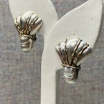 Italian Sterling Silver Gold Wire Accent Clip On Earrings Shell Fan Design Photo 2