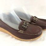Womens Loafers Slip On Faux Leather Floral US 8.5 Brown Photo 0