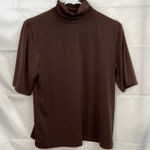 Rafaella  women's brown cinched mock neck stretch lightweight neutral basic shirt Photo 0