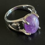 Amethyst Purple S925 silver heart ring size 8 Photo 2