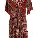 Westport  1962 Dress Size 10 Medium BOHO Peasant Metallic Gold Red Midi Abstract Photo 0