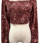 Altar'd State Altar’d State Vaella Smocked Floral Top in Burgundy Long Sleeve Cropped medium Photo 0