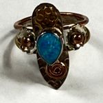 Tear Drop Shaped Faux Opal Fashion Ring Size 7 Silver Gold Colors Flower Accents Photo 10