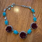 Lia Sophia  “Odette” Flower Necklace w/Blue/Red Crystals, Glass Pearls & Resin Photo 0