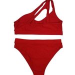 Boutique Womens One Shoulder Two Piece Red Bikini Swimsuit Photo 1
