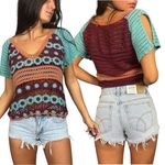 Vintage Y2K Crochet Top Moda International Victoria Secret Western Festival XS Blue Photo 1