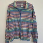 VINTAGE SAG HARBOR Blue Pink Yellow Rainbow Stripe Full Zip Sweatshirt / Sweater Size XL Photo 4