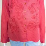 Carole Little 100% linen floral embellishment‎ pink shirt, size M Size M Photo 2