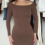Black Bead Brown Off Shoulder Bodycon Dress Photo 0