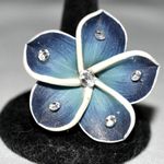 Source Unknown Vintage Hawaiin Plumeria Flower Rhinestone Accent Silver Tone Adjustable Ring Photo 0