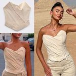 ZARA  NWT asymmetrical pleated ruched boned corset ivory off white cream top Photo 1