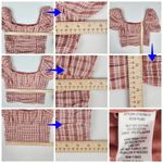 Vestique Pretty in Plaid Cropped Top with Puff Sleeves Size M Rose Pink Photo 5