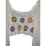 Aerie  Crochet Crop Top White Square Neck Puff Sleeve Boho Festival Size Medium Photo 6