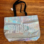 PINK - Victoria's Secret Victoria’s Secret PINK XL Silver Iridescent Tote Bag NWT Photo 0