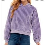 Derek Heart Purple Wisteria Faux Fur Striped Hoodie Sweater Photo 0