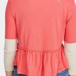 Free People We the Free 3/4 Top Heart of Mine Cotton Flounce-Hem Colorblock Red Photo 2