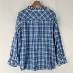 Talbots Blue Checkered Plaid Cotton Casual Ruffle Neck Long Sleeve Popover Shirt Photo 9