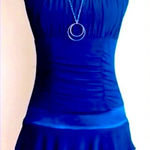 Taboo Navy Blue Ruffled Mini Skirt Dress: Fitted Stretch Sheath, Padded Bust, Sz. M Photo 0