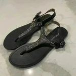 BCBGeneration Brynn Black Bejeweled Beaded Bling T-Strap Thong Sandal Women's 7 Photo 0