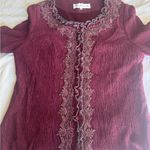 Elegant Burgundy Lace Trim Top Red Photo 3