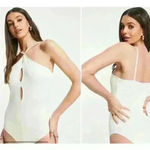 Topshop NWT Cream Ribbed Marquis Cutout Bodysuit, size M Photo 1