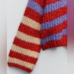 ZARA  Chunky Knit Crew Neck Oversized Striped‎ Sweater Balloon Sleeves Size Small Photo 6